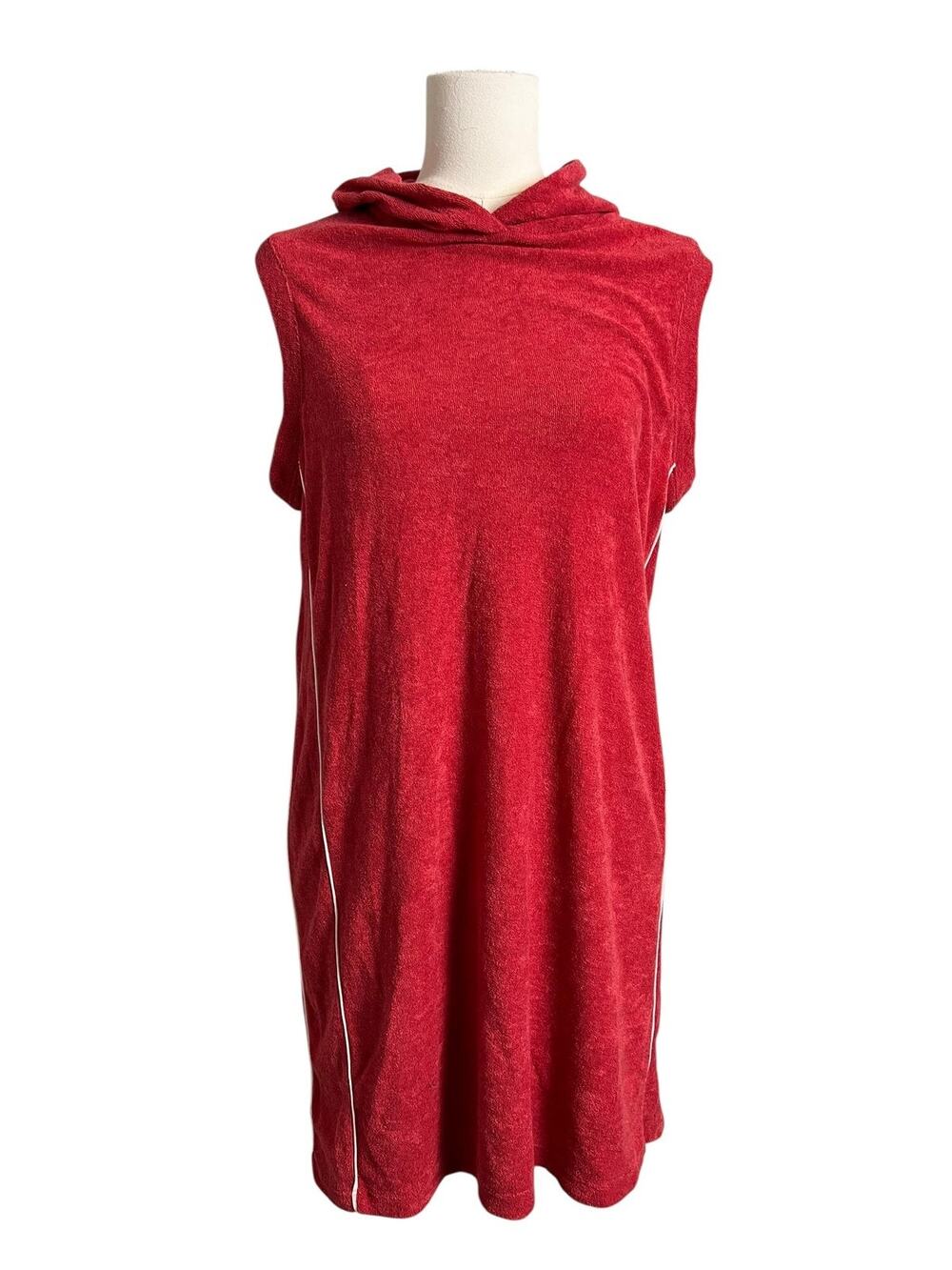 Alternative Hooded Terry Cover Up Towel Dress Small Red Sleeveless Beach Swim